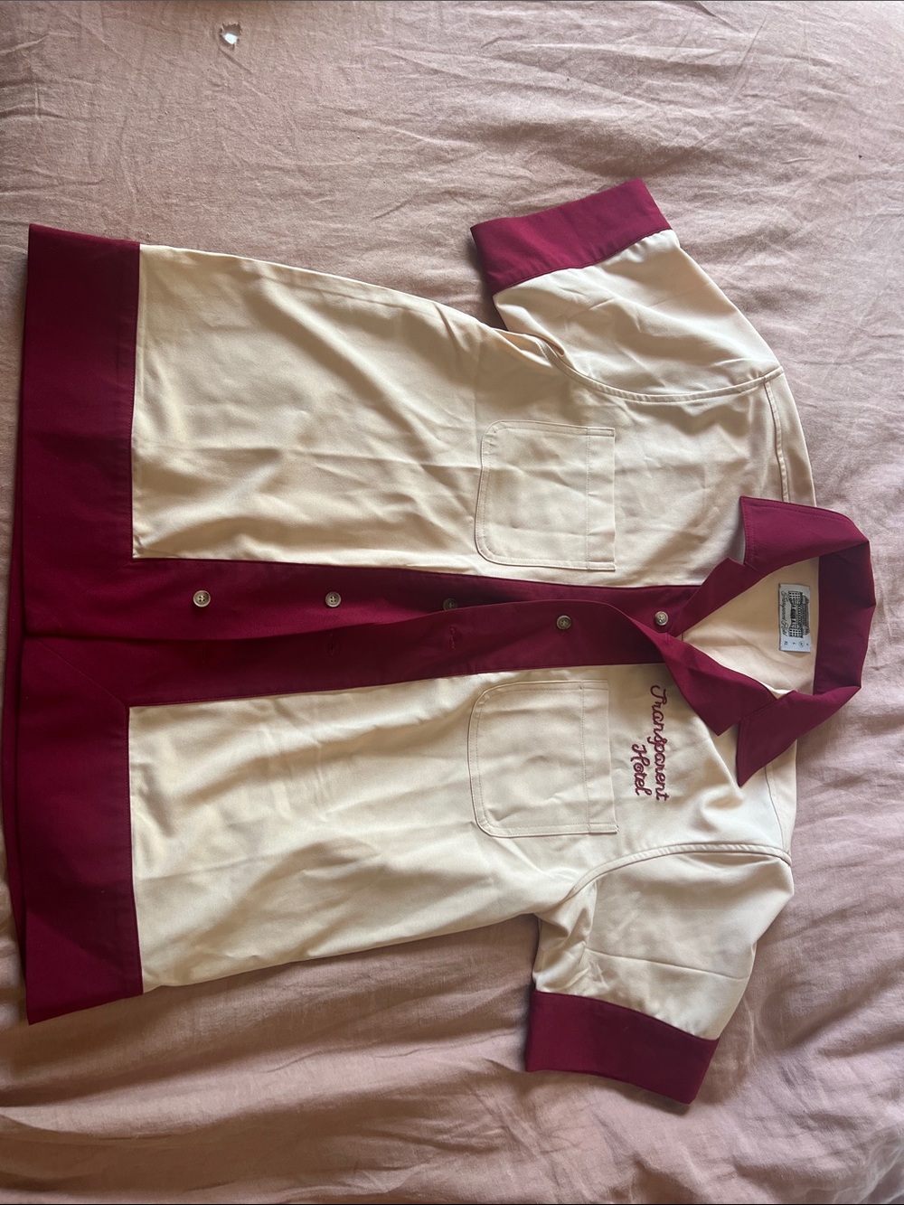Cream and Burgundy Two-Tone Bowling Shirt